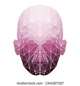Human face low polygon. Wireframe mash head shape consisting of connected dots and lines. Abstract human illustration