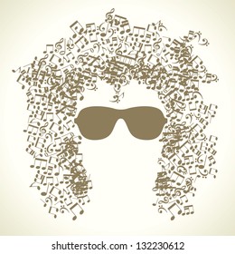 human face is made up of musical notes. concept of music. Vector illustration