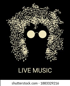 human face is made up of musical notes. concept of music. Vector illustration