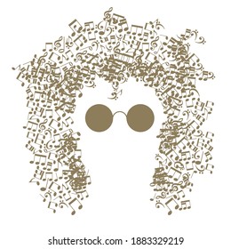 human face is made up of musical notes. concept of music. Vector illustration