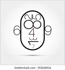 Human face made out from numbers. Face made out of all numbers: 1, 2, 3, 4, 5, 6, 7, 8, 9, 0. Perfect illustration for math professor.