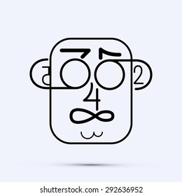 Human face made out from numbers. Face made out of all numbers: 1, 2, 3, 4, 5, 6, 7, 8, 9, 0. Perfect illustration for math professor.