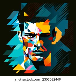 Human face of a man in abstract style, cubic portrait drawing for graphics, poster, banner.