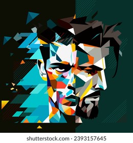 Cara humana de un hombre en un estilo abstracto, retrato cúbico de dibujos para gráficos, afiches, pancartas.