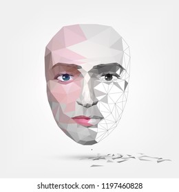 Сrumbling human face, mask, artificial face