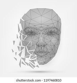 Сrumbling human face, mask, technology