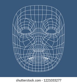 Human face mesh modeling 3d recognition head scan vector illustration