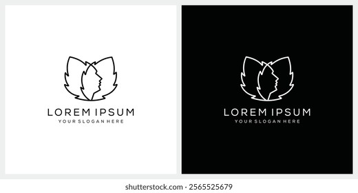 human face mind and leaf growth plant natural logo design inspiration