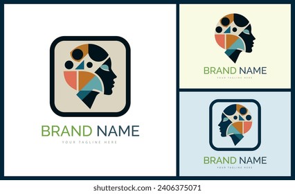 Mosaikstil mit menschlichem Gesicht, modernes Logo-Template-Design für Marke oder Firma
