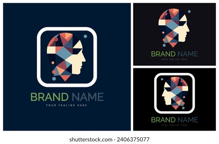 human face mosaic style modern logo template design for brand or company