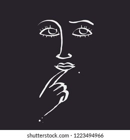 Human face on black background. Vector hand drawn illustration