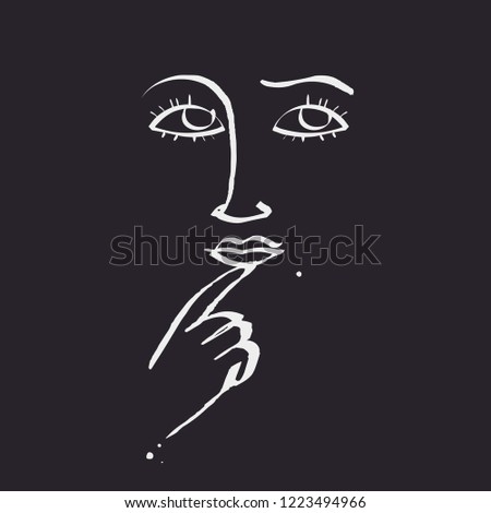 Human face on black background. Vector hand drawn illustration