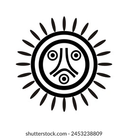 Human face on sun vector silhouette illustration isolated. Circle badge Indian flag Jatibonicu Taino Tribal Nation. Symbol of native people in America. Button Jatibonicu Taino roundel emblem banner.