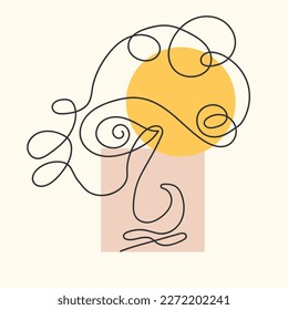 Human face of one line.Minimalist continuous portrait with geometric.Vector for posters,t-shirts,cards,posts.Vector flat