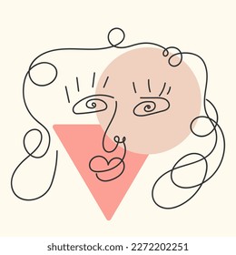 Human face of one line.Minimalist continuous portrait with geometric.Vector for posters,t-shirts,cards,posts.Vector flat