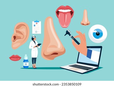 Human face parts or sensory organs set. Flat vector illustration