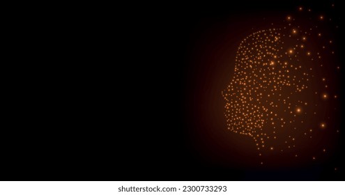 Human face in profile from stars. Glowing head and background