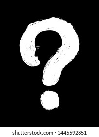 Human face with question mark. Double exposure isolated white black background. Solution concept. Vector art