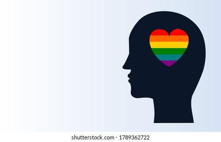 Human face shape and heart  shape color symbol of LGBT.