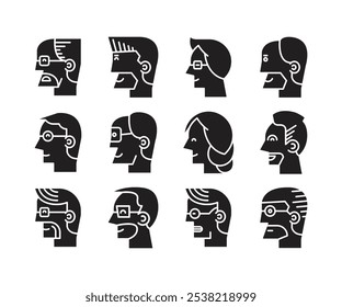 human face side view avatars set