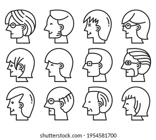 Human Face Side View Icons Vector Set