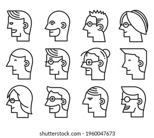 human face side view icons vector set