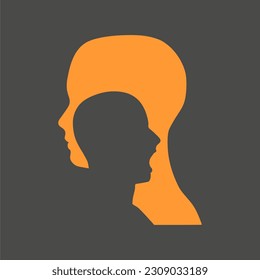 Human face side view silhouette. Schizophrenia and split personality disorder and mental health psychiatric disease concept. Mental health
