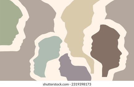 Human face side view silhouette. Schizophrenia and split personality disorder and mental health psychiatric disease concept. Mental health