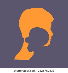 Human face side view silhouette. Schizophrenia and split personality disorder and mental health psychiatric disease concept. Mental health