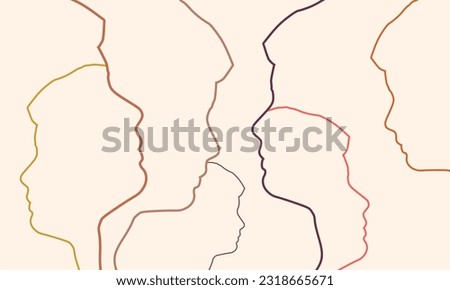 Human face side view silhouette. Schizophrenia and split personality disorder and mental health psychiatric disease concept. Mental health