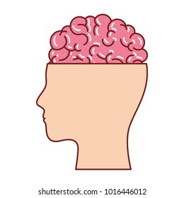 human face silhouette with brain exposed in colorful silhouette with brown contour