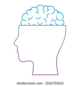 human face silhouette with brain exposed in degraded blue to purple color contour
