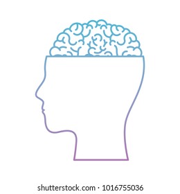human face silhouette with brain exposed in degraded blue to purple color contour