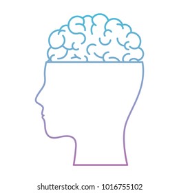 human face silhouette with brain exposed in degraded blue to purple color contour