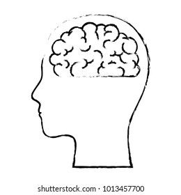 human face silhouette with brain inside in black blurred contour