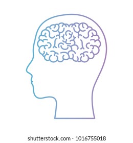 human face silhouette with brain inside in degraded blue to purple color contour