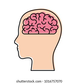 human face silhouette with brain inside in watercolor silhouette