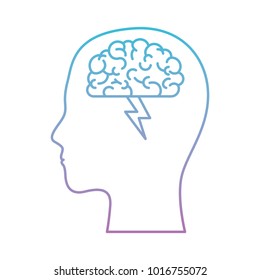 human face silhouette with brain with ray in degraded blue to purple color contour