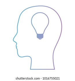 human face silhouette with light bulb inside in degraded blue to purple color contour