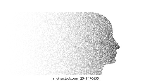 Human face silhouette. Man of particles.Technological background. Vector illustration.