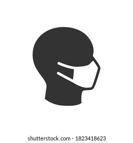 Human face with surgical or medical mask. Face mask black vector icon.