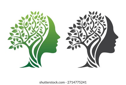 Human Face Tree Nature Logo Design Vector Template Icon