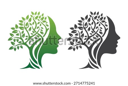 Human Face Tree Nature Logo Design Vector Template Icon