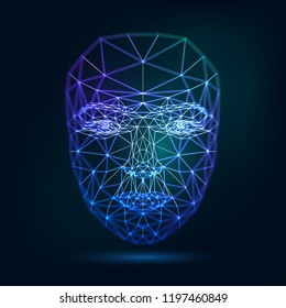 Human face, triangular glowing grid, technology