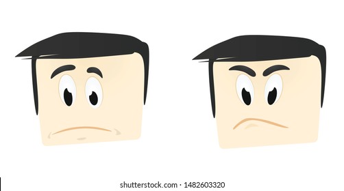 Human face unhappy and angry emoticon. vector illustration