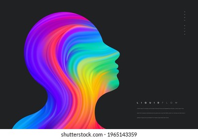 Human face vector with colorful wave lines, Dynamic 3d portrait, Liquid flow vector face element for website, brochure, poster. Modern human face vector illustration.
