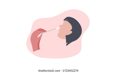 Human face vector icon with PCR test for covid-19  influenza check, nasal swab laboratory test for corona virus infection, diagnosis of influenza, flat vector icon for graphic design