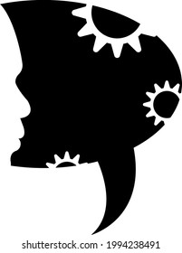 human face and white gears on black background abstract logos for design