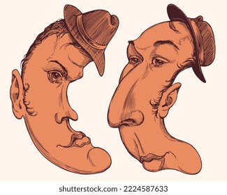 Caras humanas. Caricatura. Ilustración editable dibujada a mano. Grabado vectorial vintage. Aislado sobre fondo claro. 8 pesos