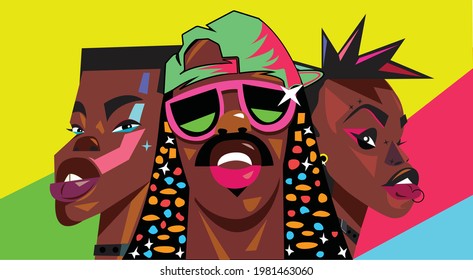 human faces in color background. Vector art. Simple design. wallpaper. Poster. Pop art. 